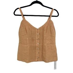 NWT Wrap London Warm Peach Orange Button Front Sleeveless Linen Top Womens 6